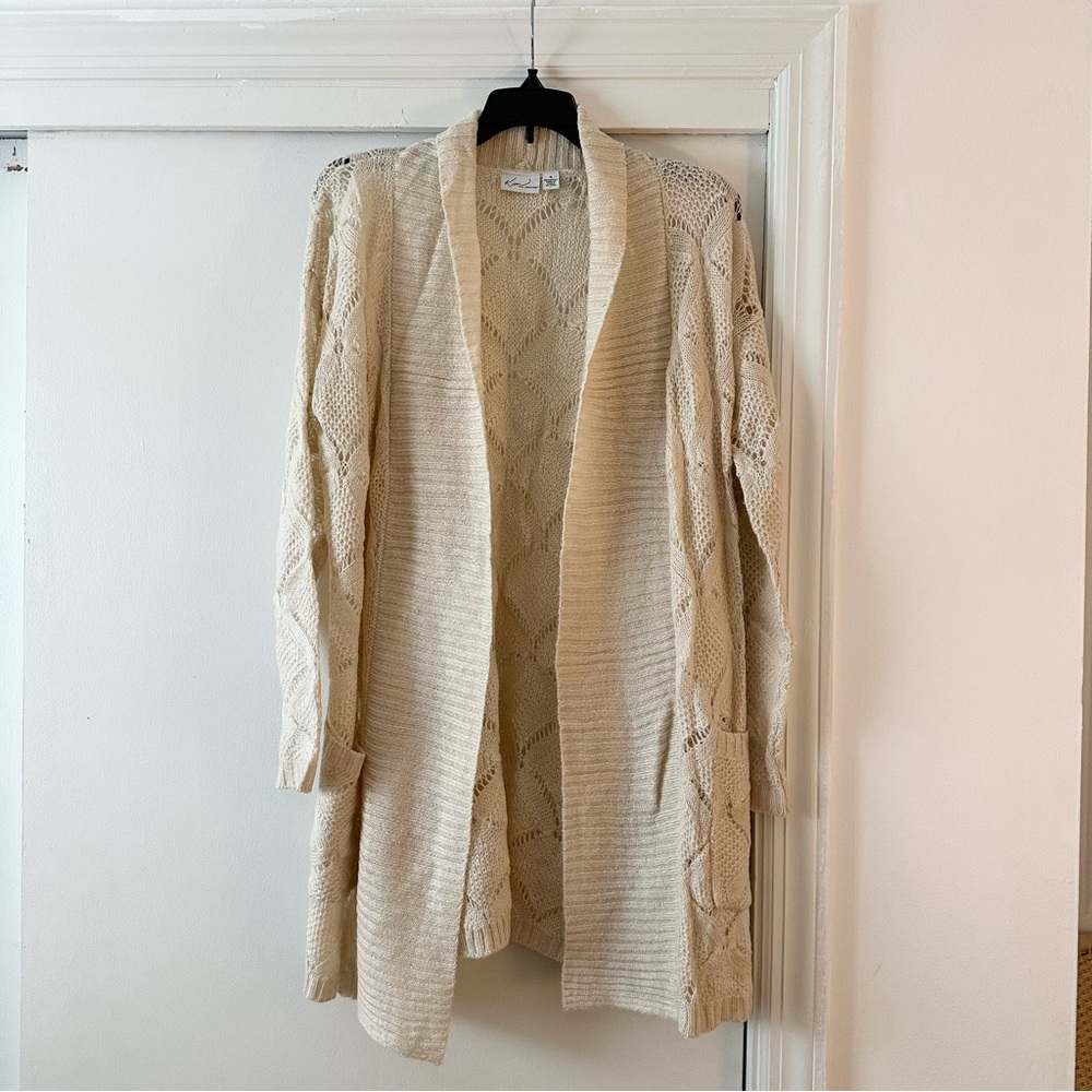 Kim Rogers Cream Open-Front Knit Cardigan